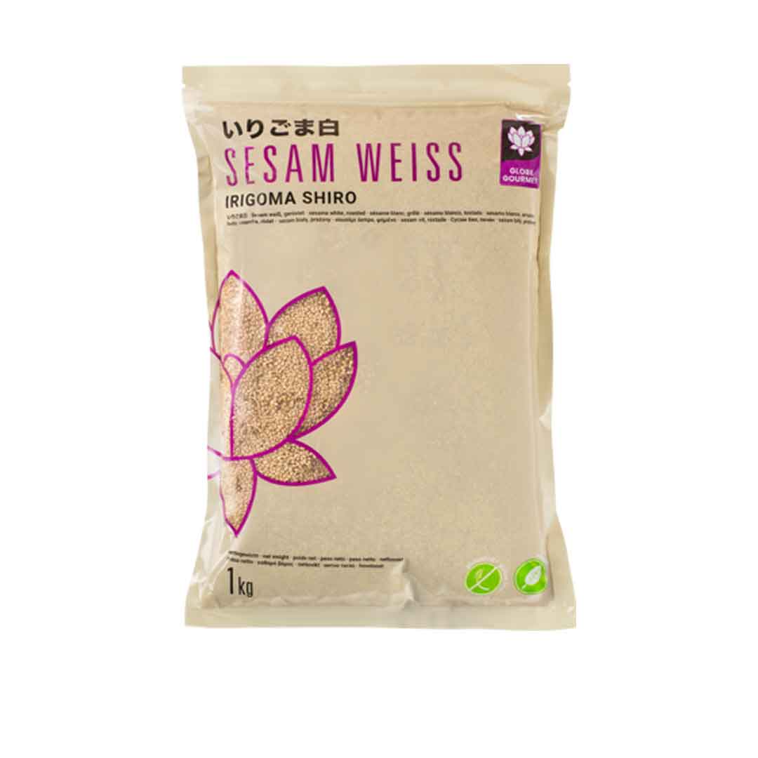 1-kg-Beutel Sesam weiss, geröstet, Premium Gastronomiequalität von Globe Gourmet – ideal für Großmengen und professionelle Küche