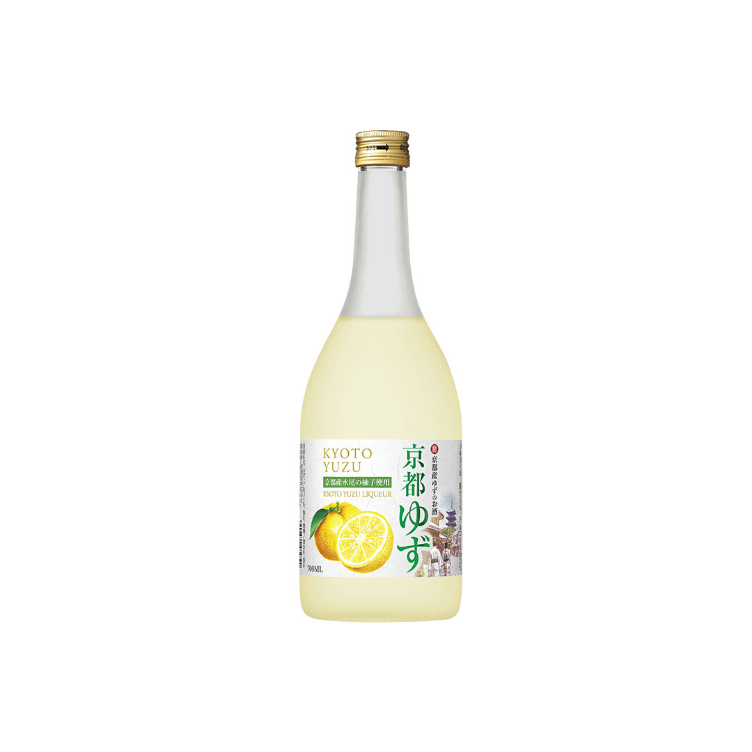 Flasche Kyoto Yuzu Likör 700ml vor weißem Hintergrund